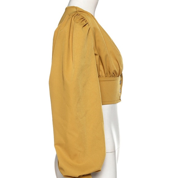 Crop Balloon Sleeve  Blouse Top - Picture 2 of 6